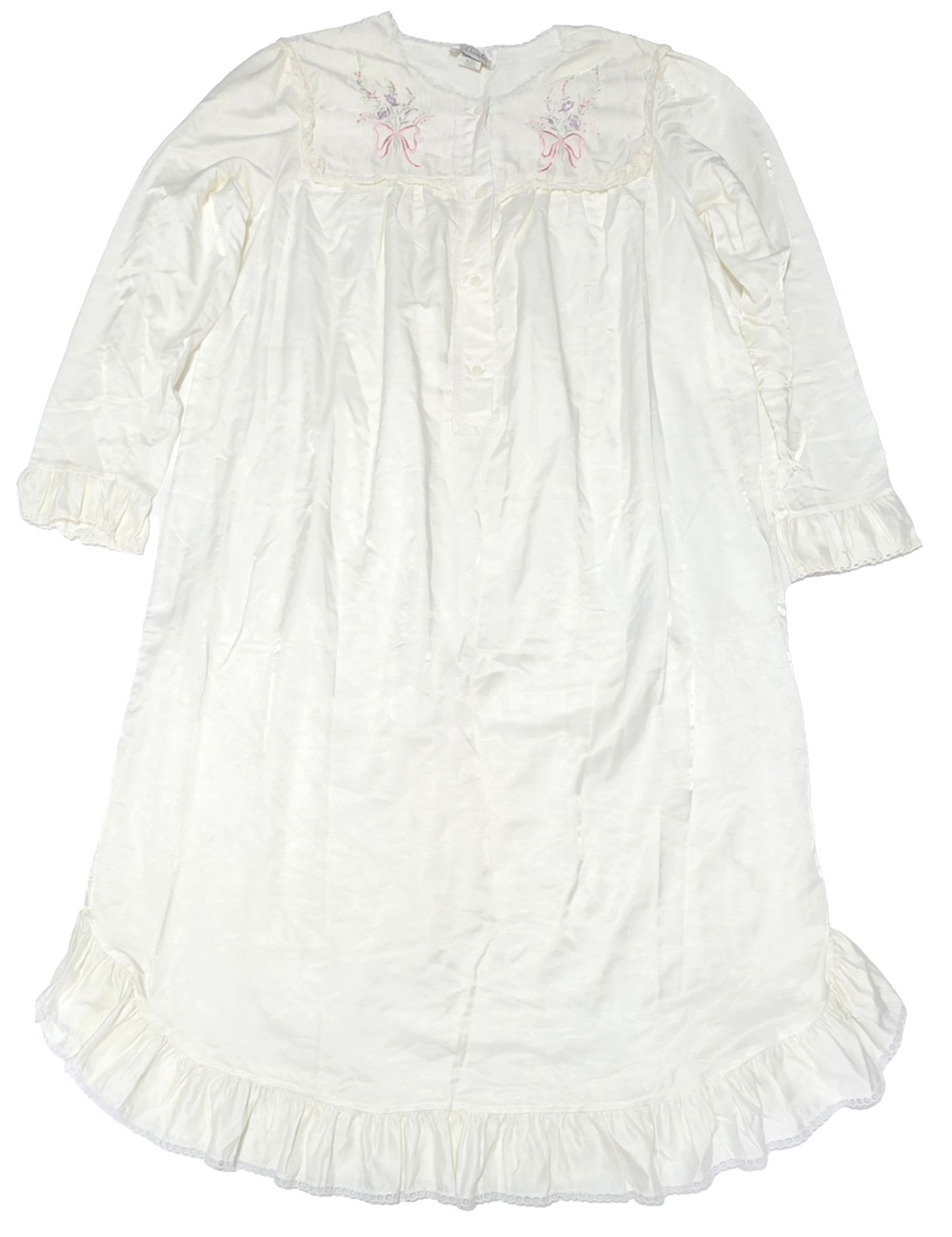 VTG Character Cuddleskin Nightgown Womens Large Beige Floral Embroidered Lace
